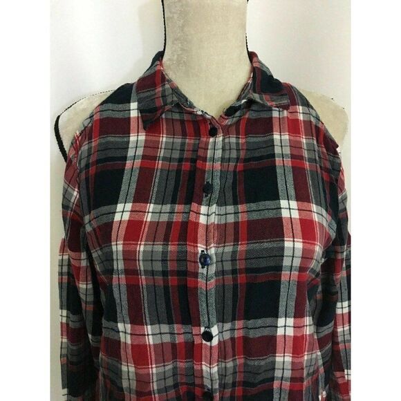 Asos Black White Red Plaid Long Sleeve top - Picture 2 of 6